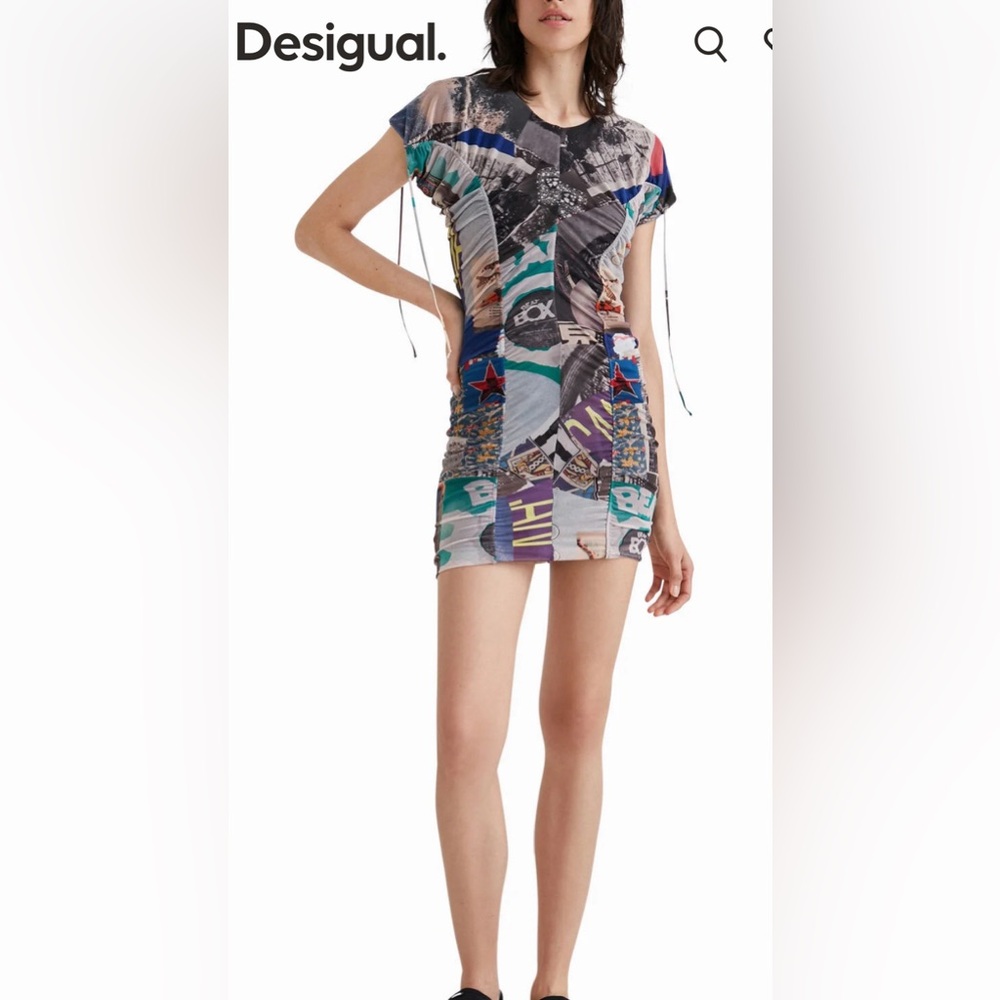 Desigual Abstract Print Mini Dress - Blue, Purple, Black